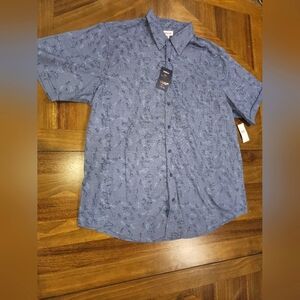 Haggar Button Down Shirt Sz 2XLT Tall Blue Shark Print Tuckless Mens Reef Sea